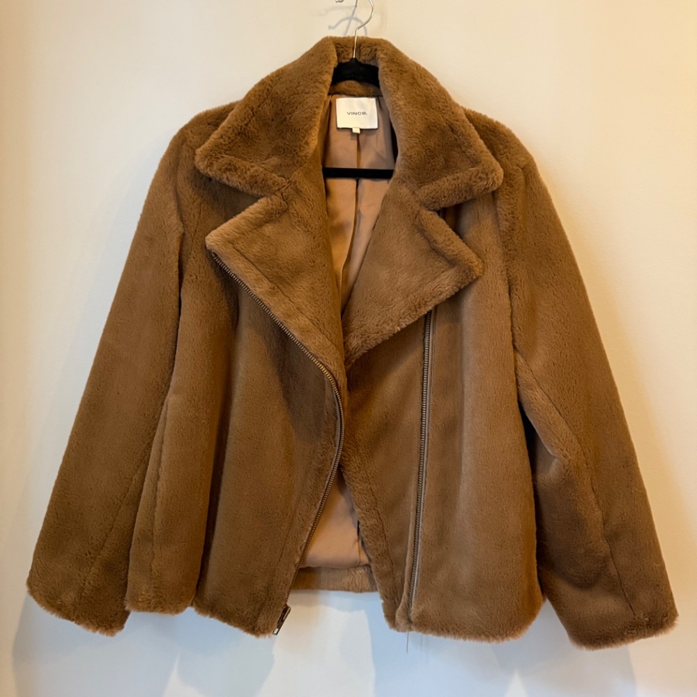 Vince Faux Fur zip moto jacket size Large - Picture 6 of 12